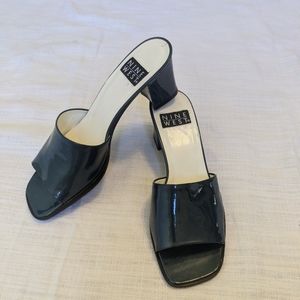 Vintage 90s square toe patent leather block heels